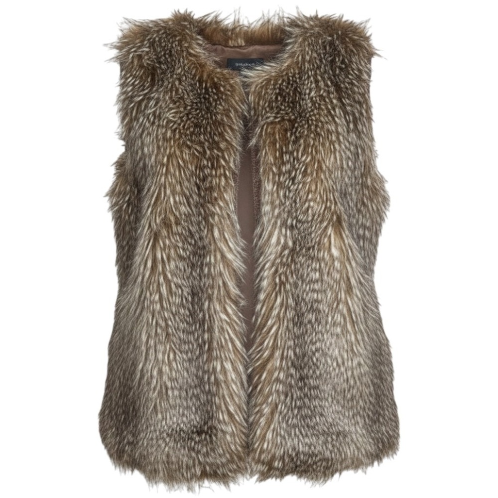 Daytrip Faux Fur Vest Brown Multi Boho Western Large Mob wife statement